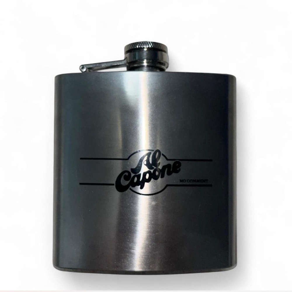 Al Capone Stainless Steel 6oz Flask – “No Comment” Engraved Vintage Style